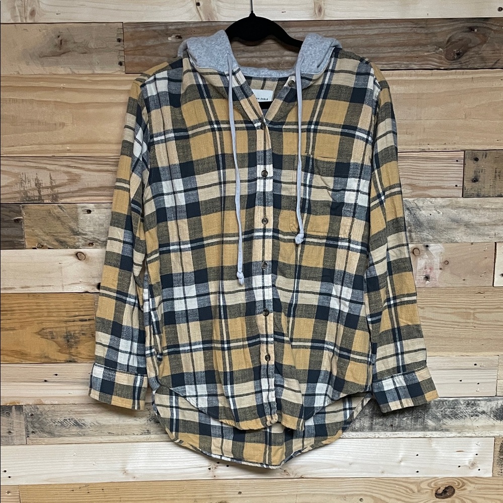American Eagle Outfitters size S Yellow & Black Plaid Soft and Oversized Hoodie